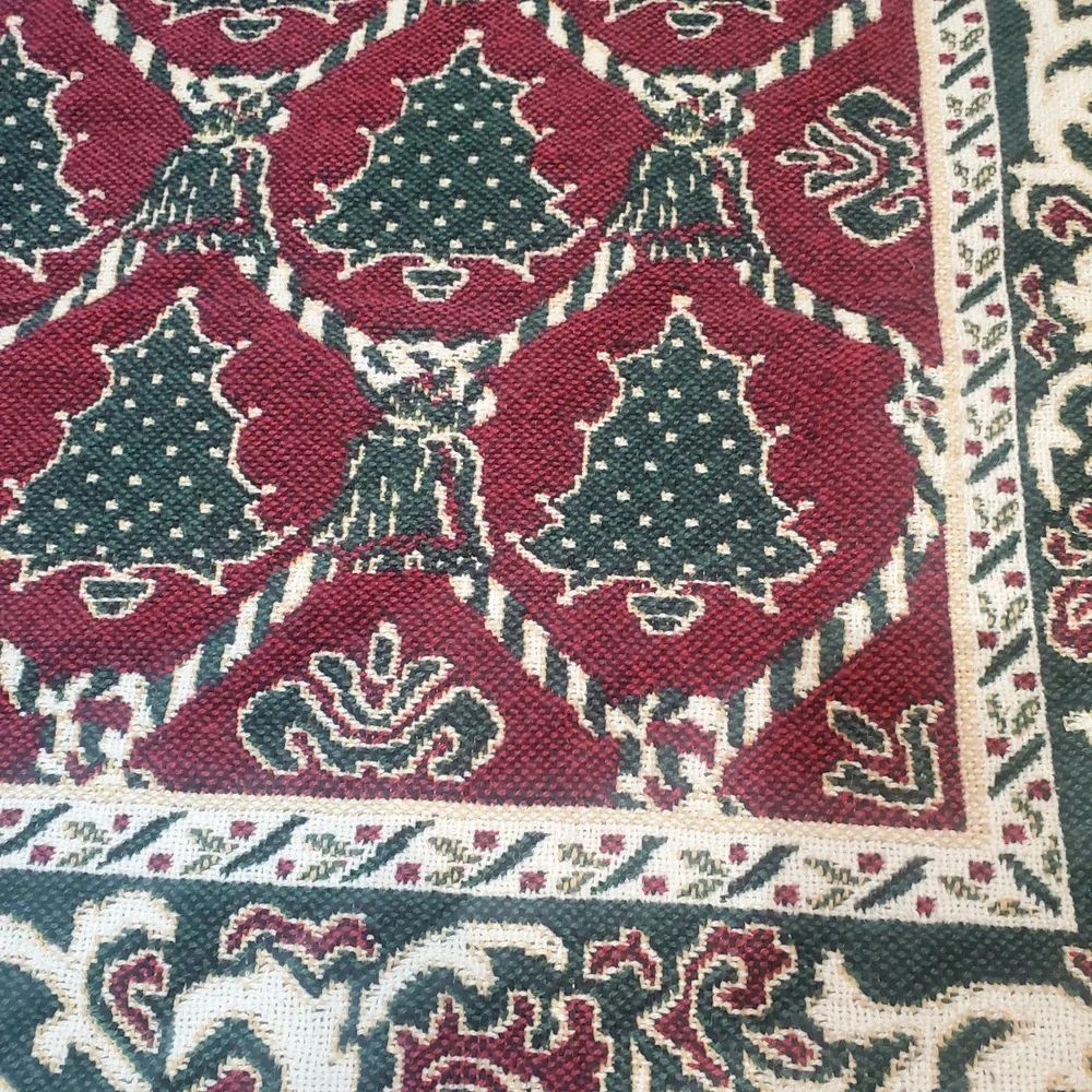 Fieldcrest Christmas‎ Woven Tapestry Throw Blanket Holly & Berries Cotton Fringe